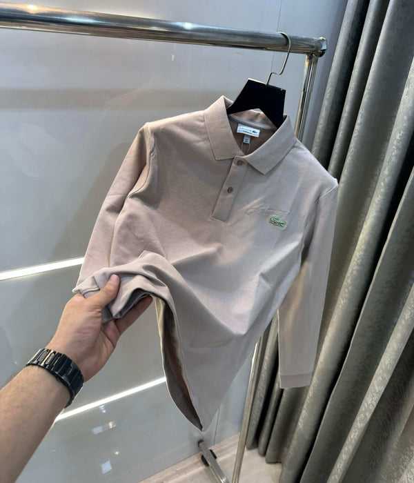 Lacost e Beige Premium Classic Full Sleeves Polo T-Shirt