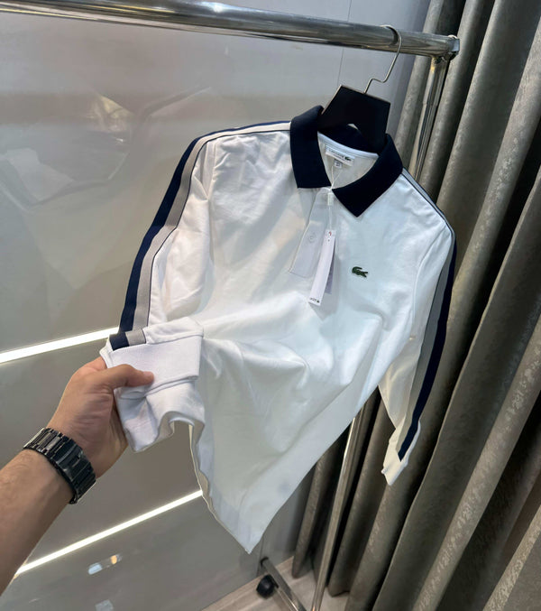 Lacost e White Premium Classic Full Sleeves Polo T-Shirt