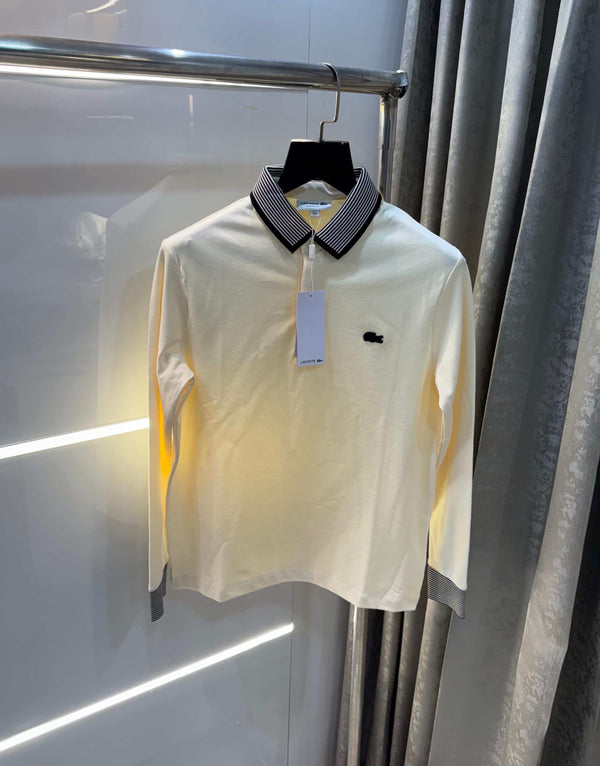 Lacost e cream  Premium Classic Full Sleeves Polo T-Shirt