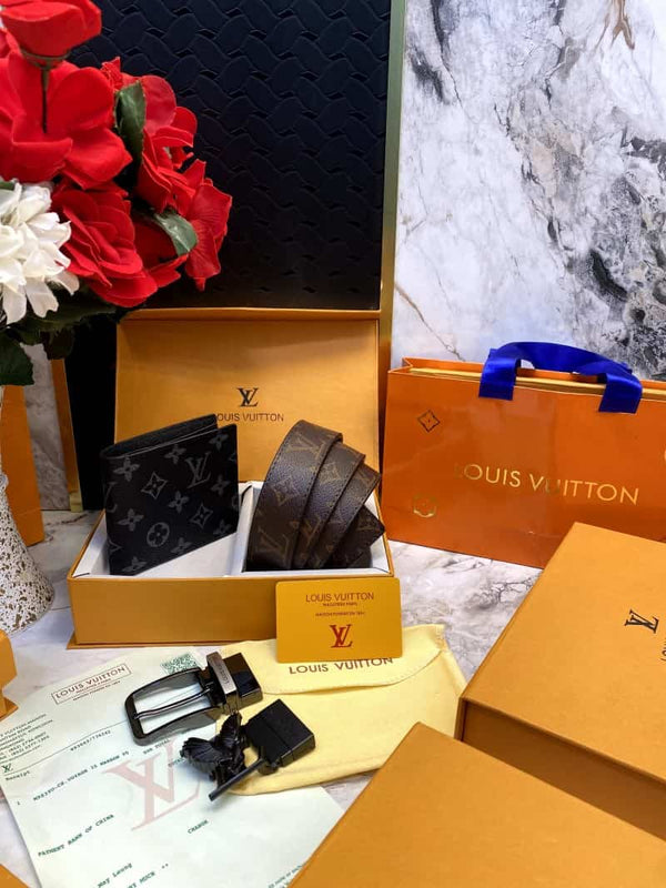 LOUI_S VUITTONN 2 Buckle Belt & wallet Combo C366