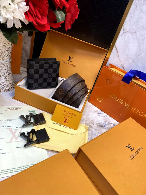 LOUI_S VUITTONN 2 Buckle Belt & wallet Combo C365
