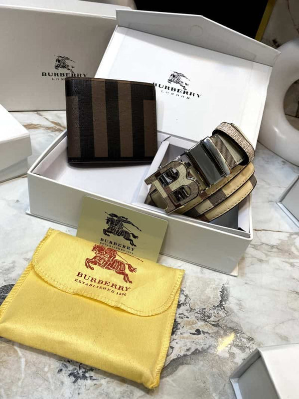 BURBERR_Y Premium Belt & Wallet Combo C328