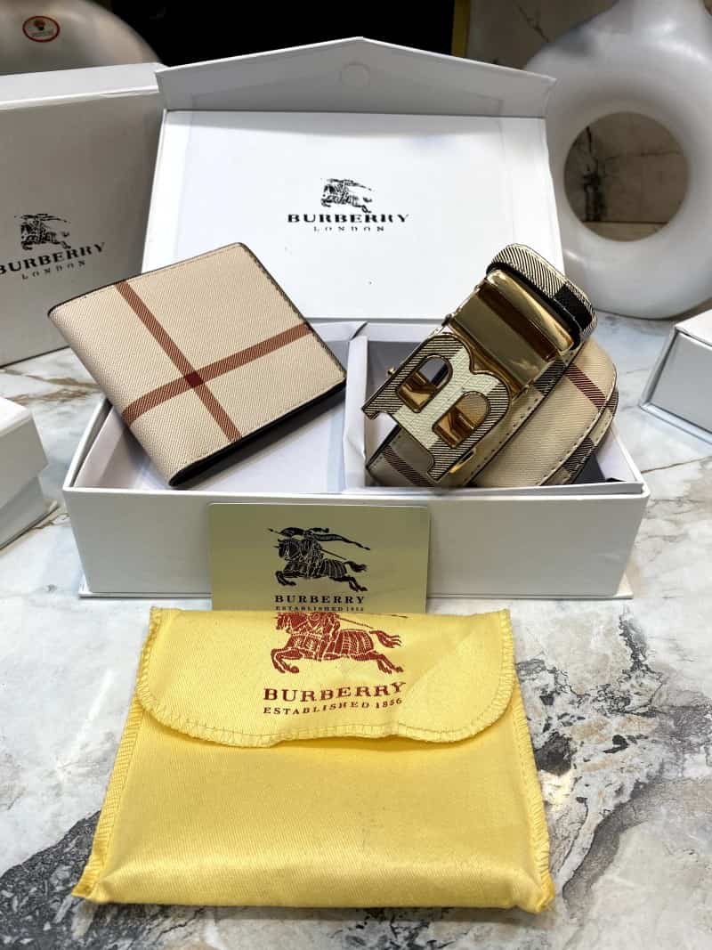 BURBERR_Y Premium Belt & Wallet Combo C329