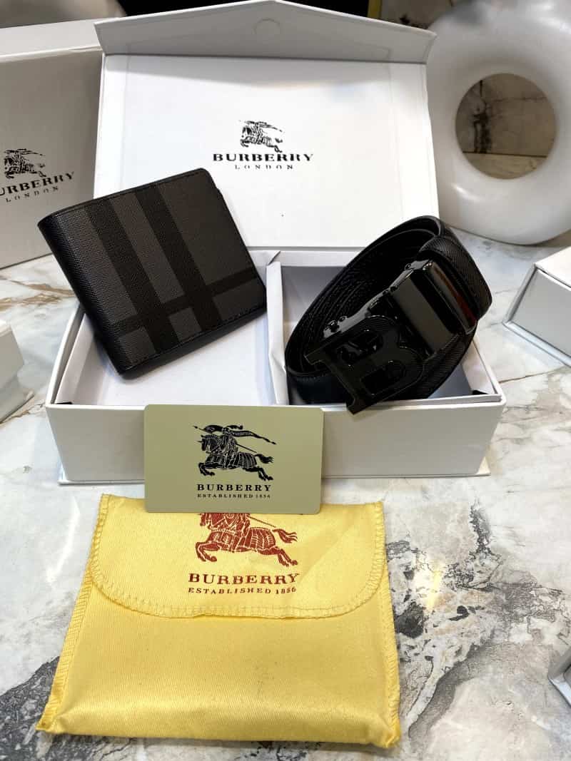 BURBERR_Y Premium Belt & Wallet Combo C327