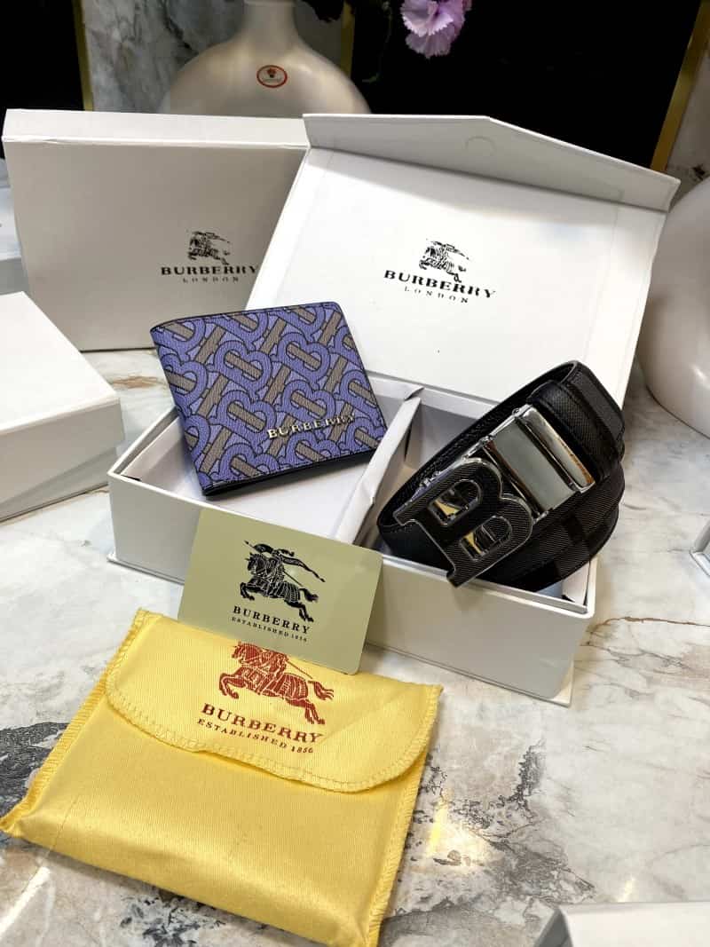 BURBERR_Y Premium Belt & Wallet Combo C326