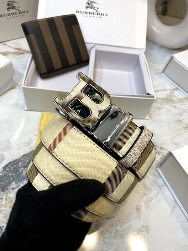 BURBERR_Y Premium Belt & Wallet Combo C328
