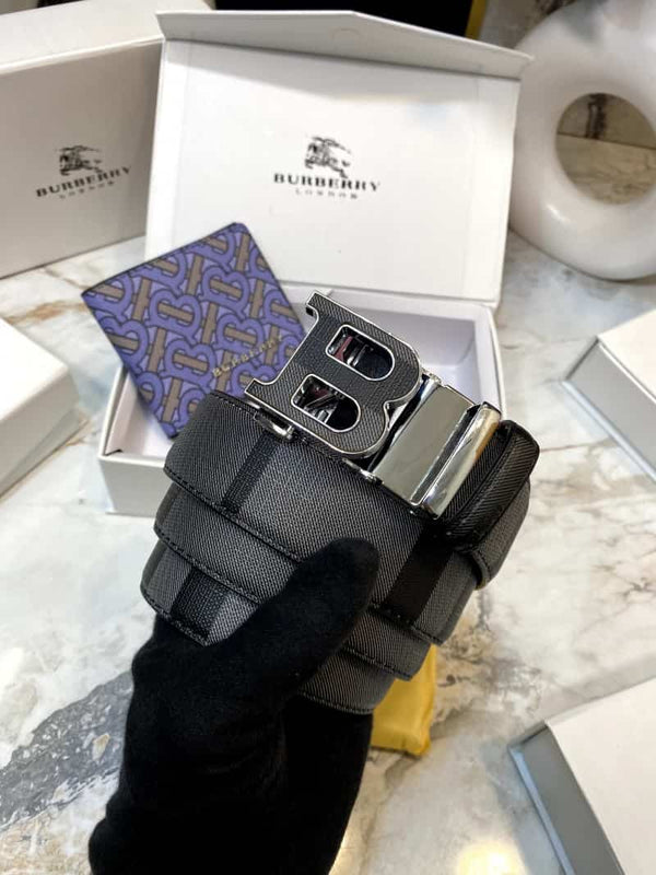 BURBERR_Y Premium Belt & Wallet Combo C326