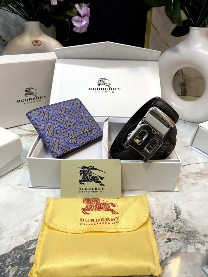 BURBERR_Y Premium Belt & Wallet Combo C326