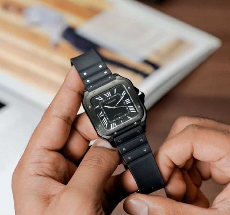 CARTIER SANTOS BLACK AUTOMATIC RUBB