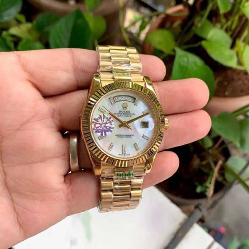 Rolex DaYDate Gold MOP Fluted Bezel