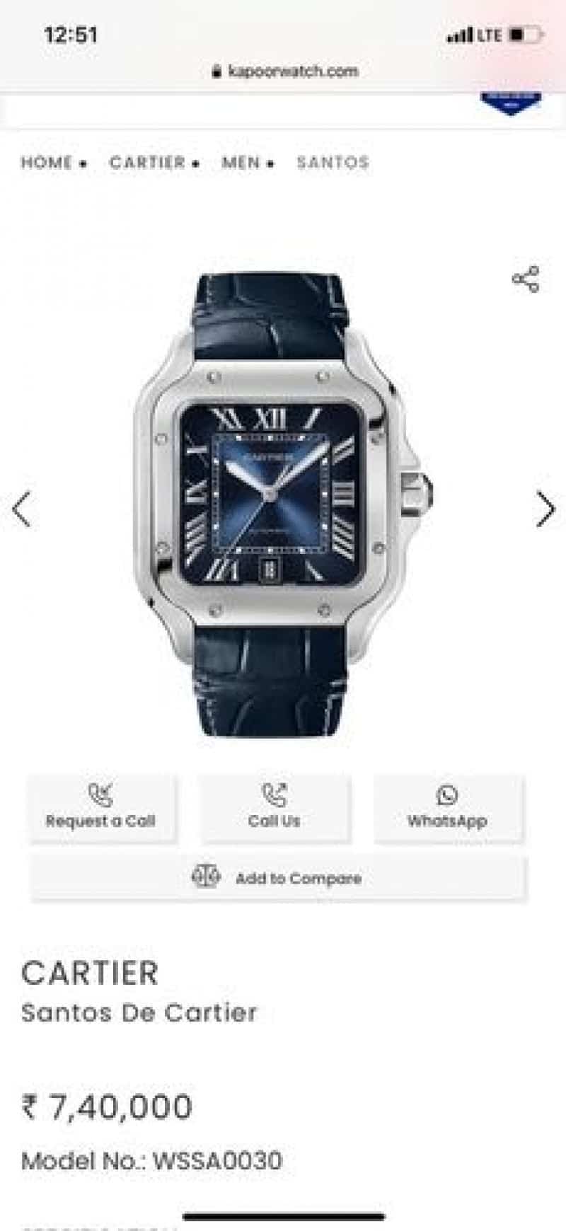 Cartier Santos Automatic Blue Leath