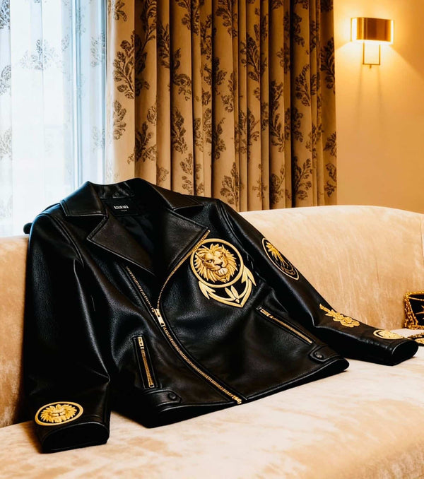 Balmai n Paris Black Embroidery Logo Imported Leather Jacket