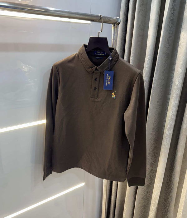 Ralp h lauren Dark Brown  Embroidery Logo Premium Full Sleeve Polo T-Shirt