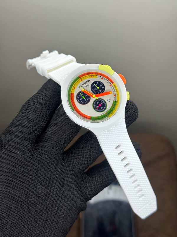 Swatc h Neon Jelly White Chronograph Watch