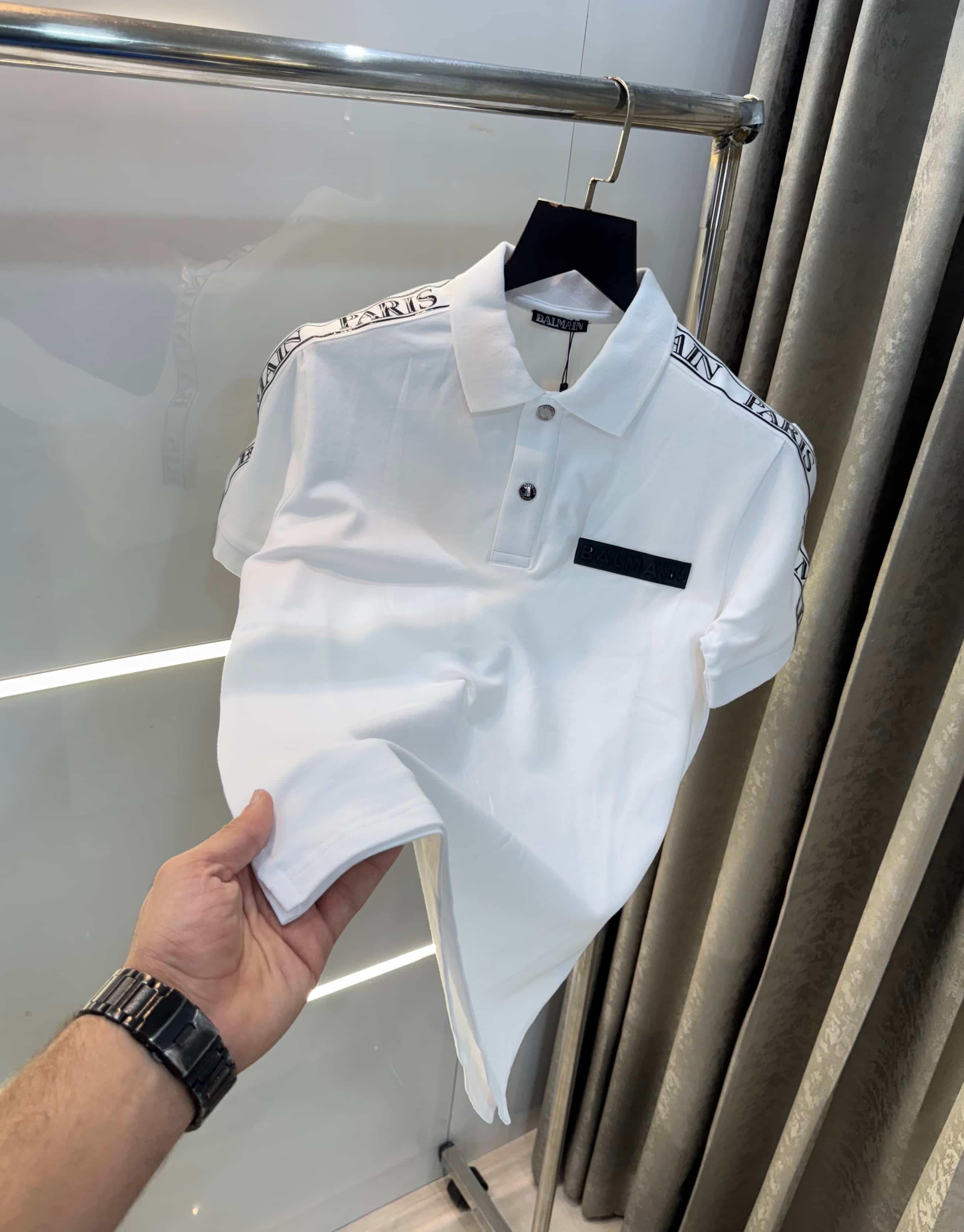 Balmai n Paris White Shoulder Patch Lu-X..ury Imported Polo T-Shirt