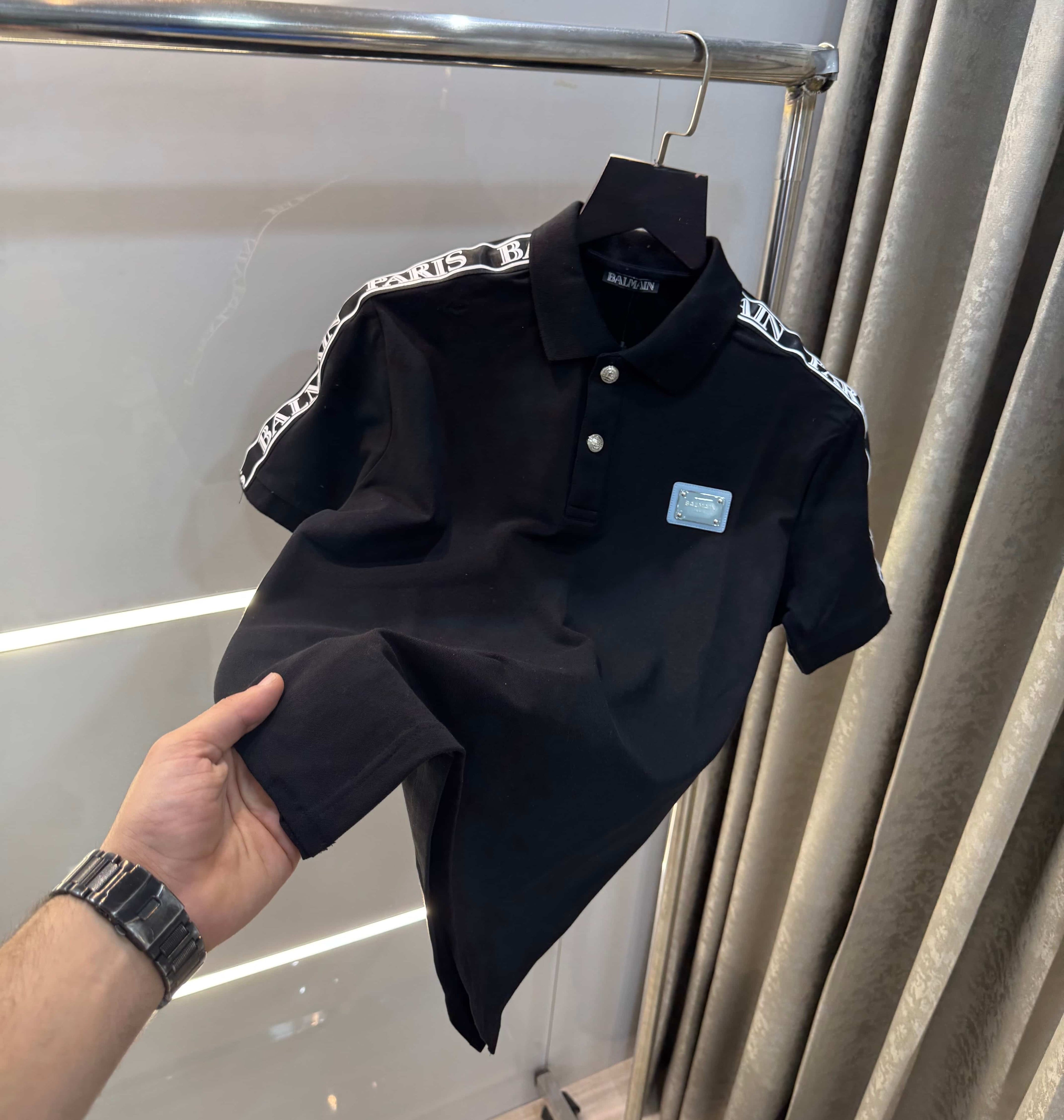 Balmai n Paris Black Shoulder Patch Imported Polo T-Shirt