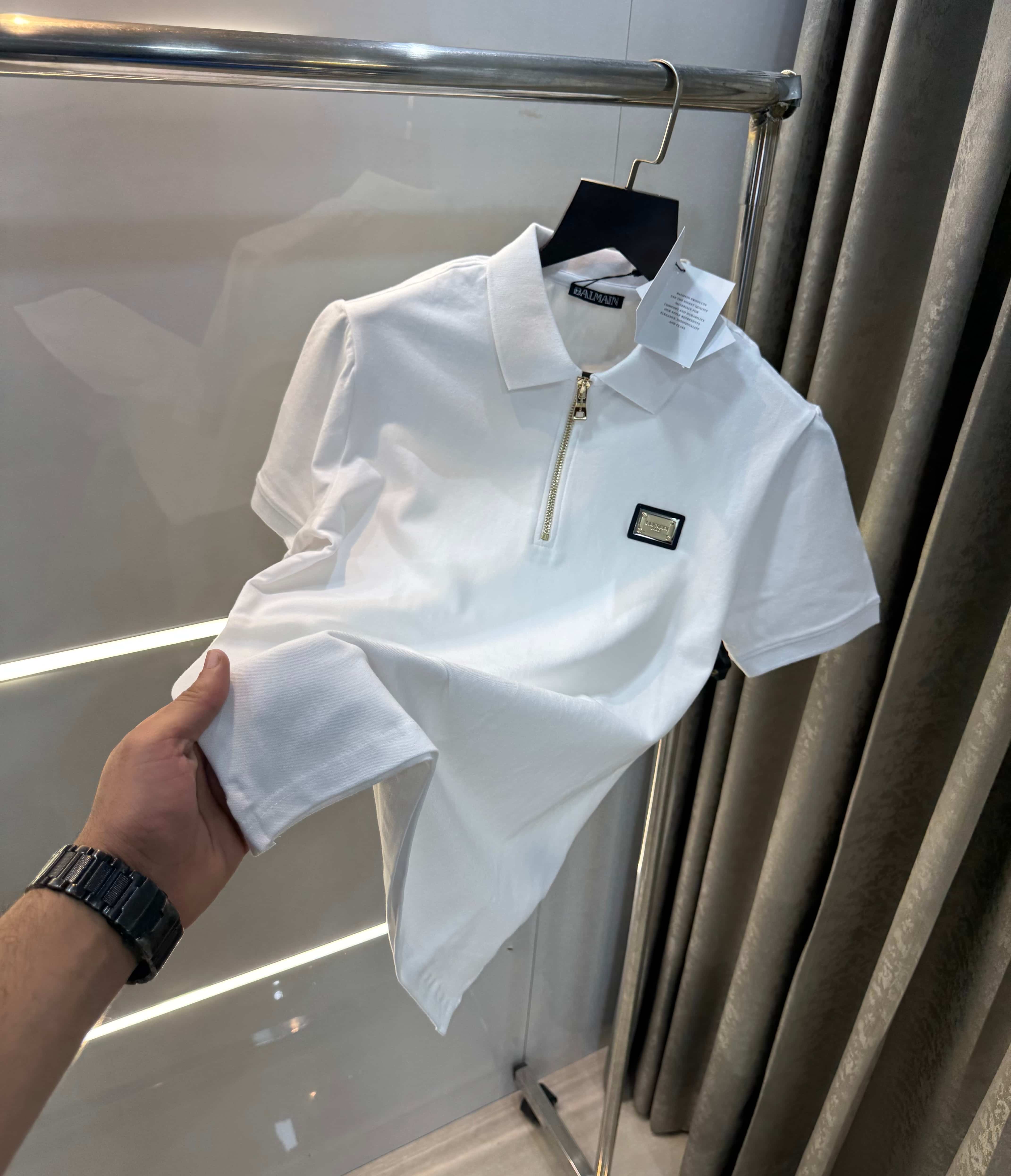 Balmai n Paris White Zip Imported Polo T-Shirt Main image