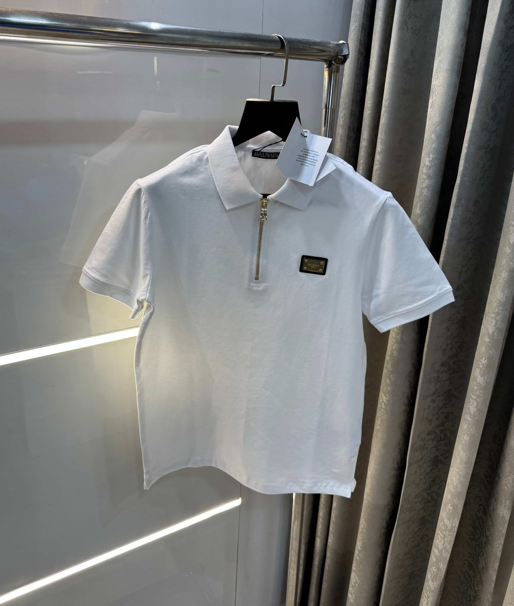 Balmai n Paris White Zip Imported Polo T-Shirt