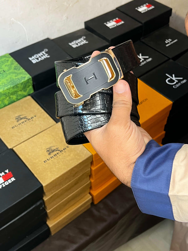 HERm3S. PREMIUM QUALITY IMPORTED AUTOLOCK CROCODILE BELT WITH OG BOX H-802