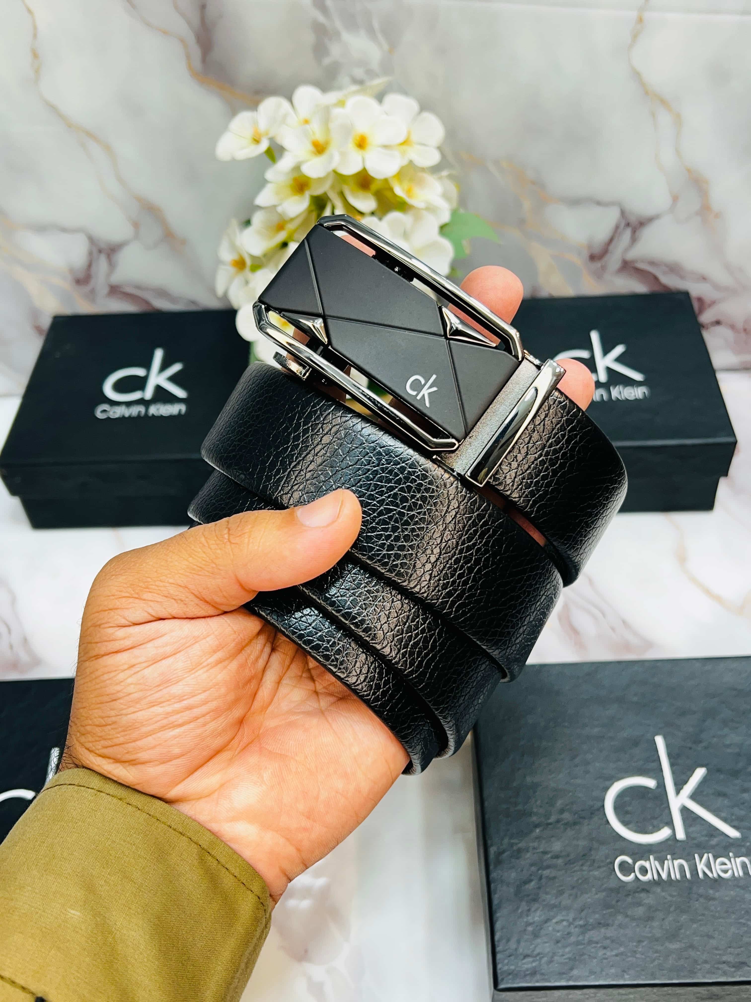 CK CALVIN KLEIN IMP PREMIUM QUALITY GRIP/AUTOLOCK BELTS WITH OG BOX TWO TONE BUCKLE CK-104