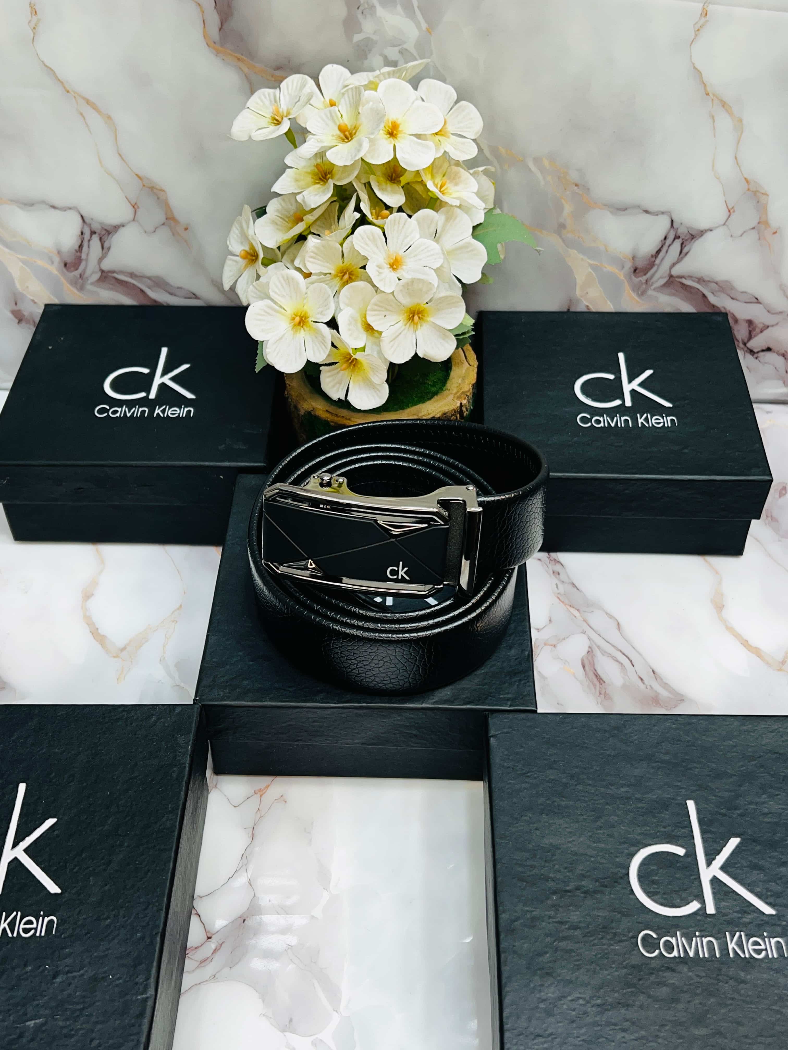 CK CALVIN KLEIN IMP PREMIUM QUALITY GRIP/AUTOLOCK BELTS WITH OG BOX TWO TONE BUCKLE CK-104