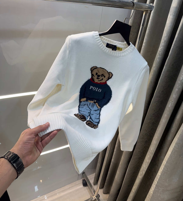 Ralph  Lauren White Teddy Edition Imported Knitted Pull Over