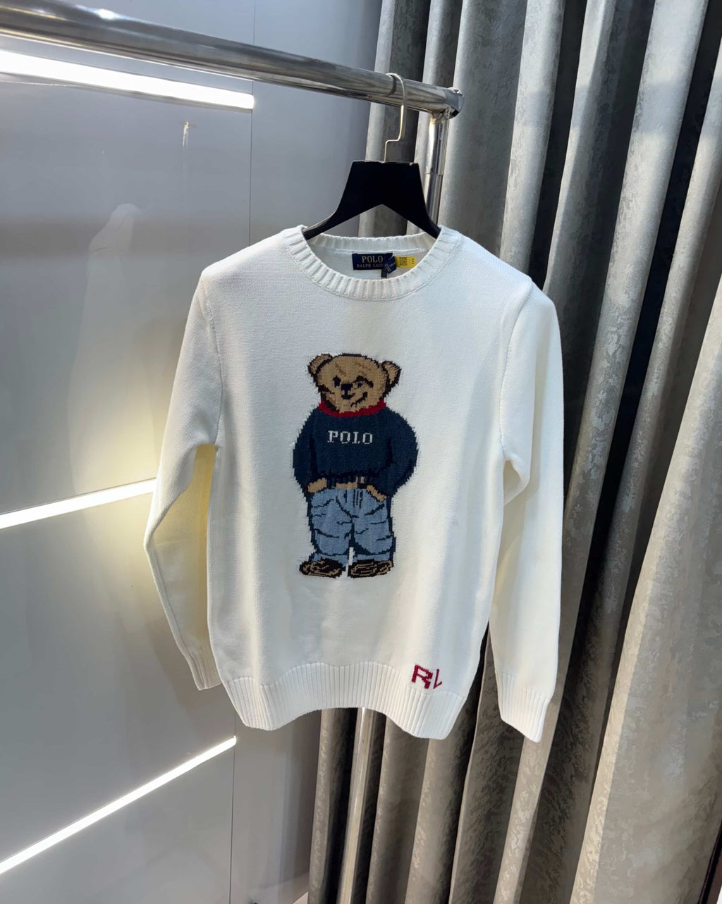 Ralph  Lauren White Teddy Edition Imported Knitted Pull Over