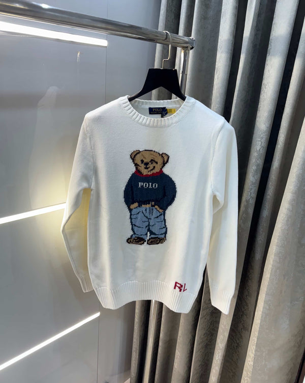 Ralph  Lauren White Teddy Edition Imported Knitted Pull Over