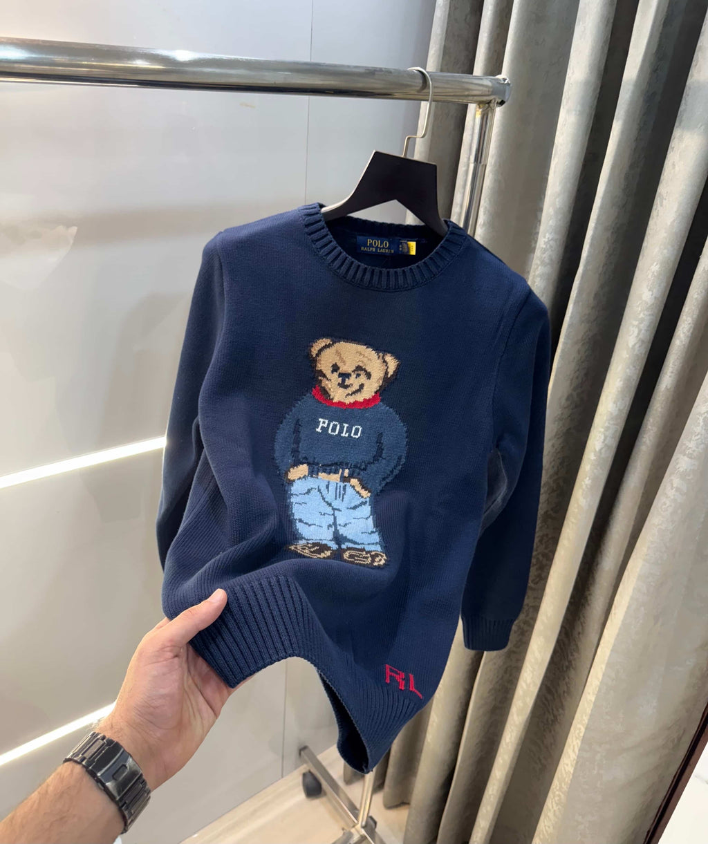 Ralph  Lauren Navy Blue Teddy Edition Imported Knitted Pull Over