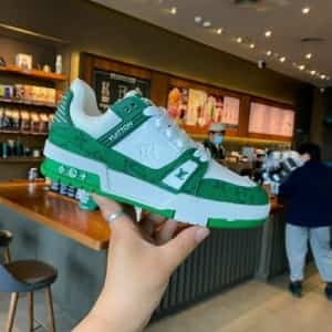 lv trainer sneakers green monogram with lv kit