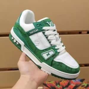 lv trainer sneakers green monogram with lv kit