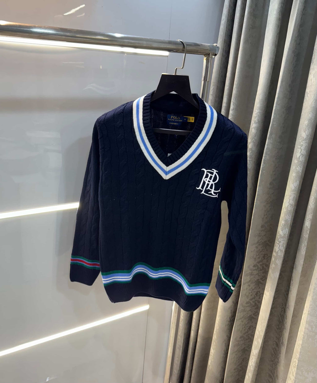 Ralph  Lauren Navy Blue Embroidery Logo Imported Knitted Pull Over