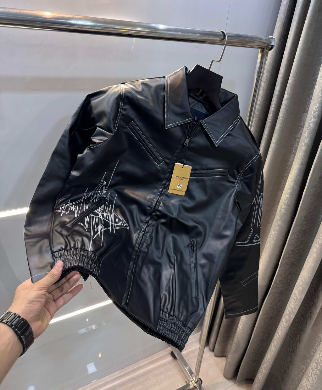 Louis Vuitto n Black ap dhillon Imported Premium Leather Jacket