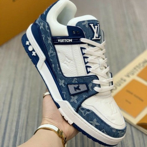 Louis Vuitton trainer blue monogram with lv kit
