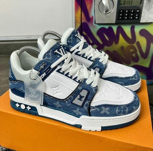 Louis Vuitton trainer blue monogram with lv kit