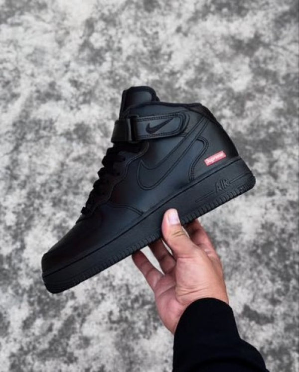 Nike Airforce 1 Supreme X Mid Leather ALL BLACK 1st Leather