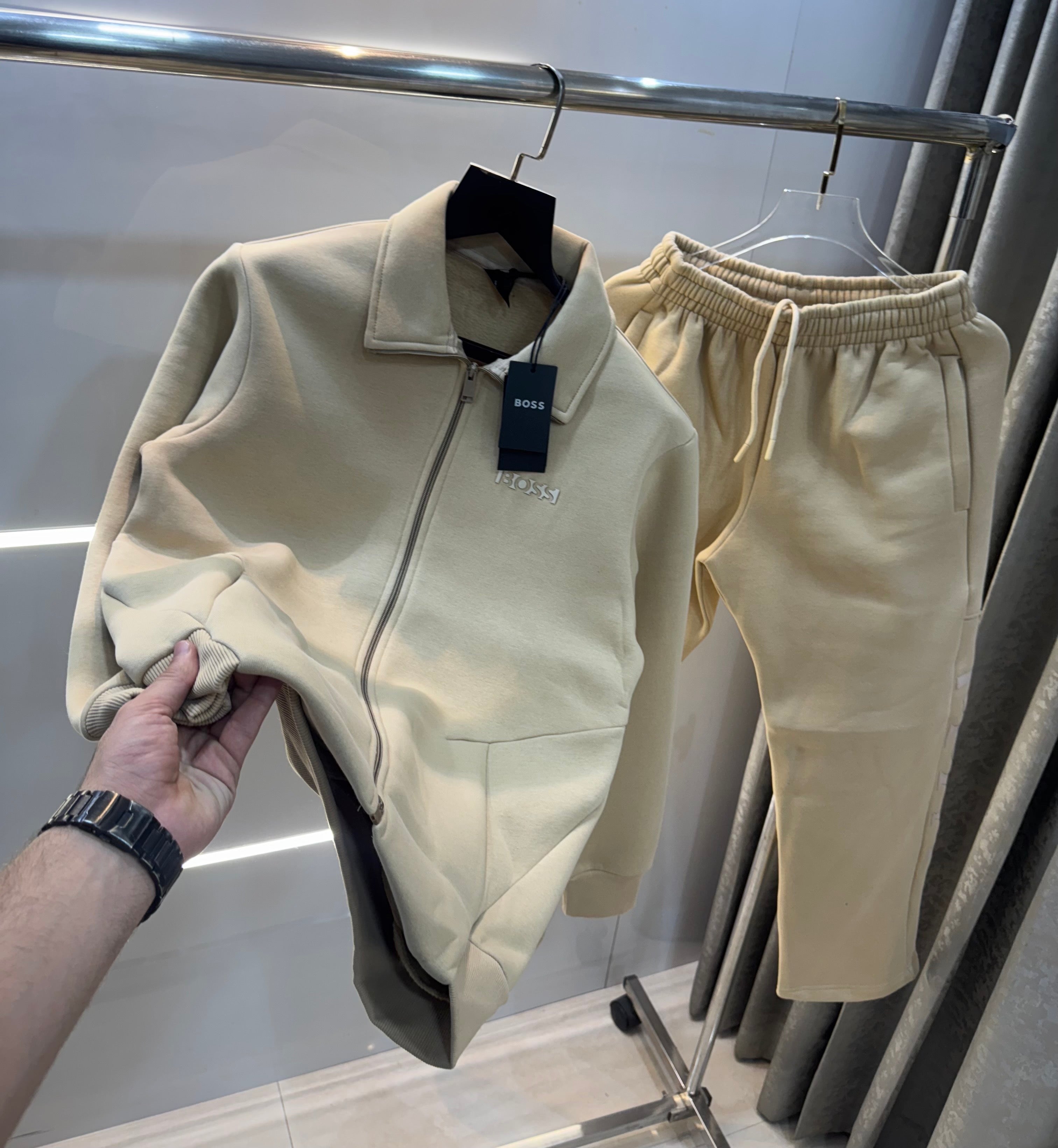 Hugo  Bo$S Beige Embossed Logo Imported Tracksuit Secondary image