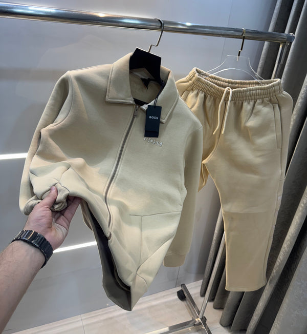 Hugo  Bo$S Beige Embossed Logo Imported Tracksuit