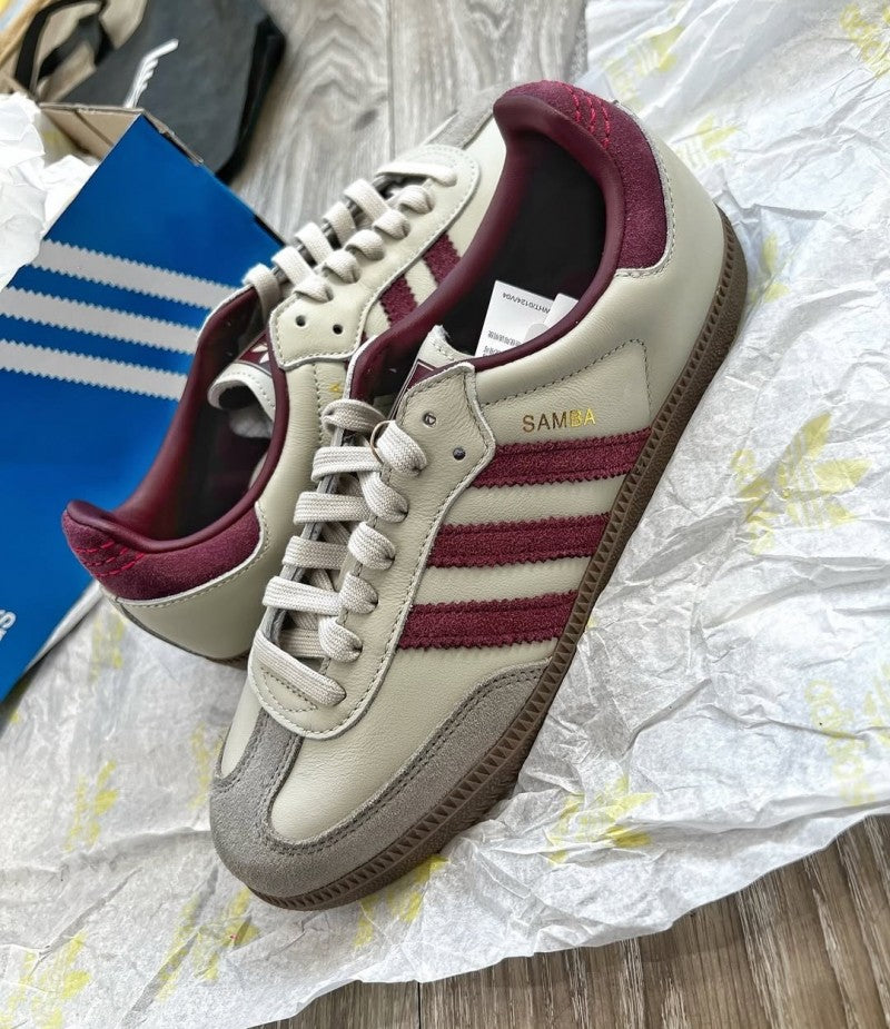 Adidas Samba OG Putty Grey Maroon Metallic Gold