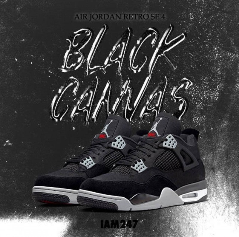 Nikee Air Jordan Retro 4 BLACK CANVAS SEMI UA