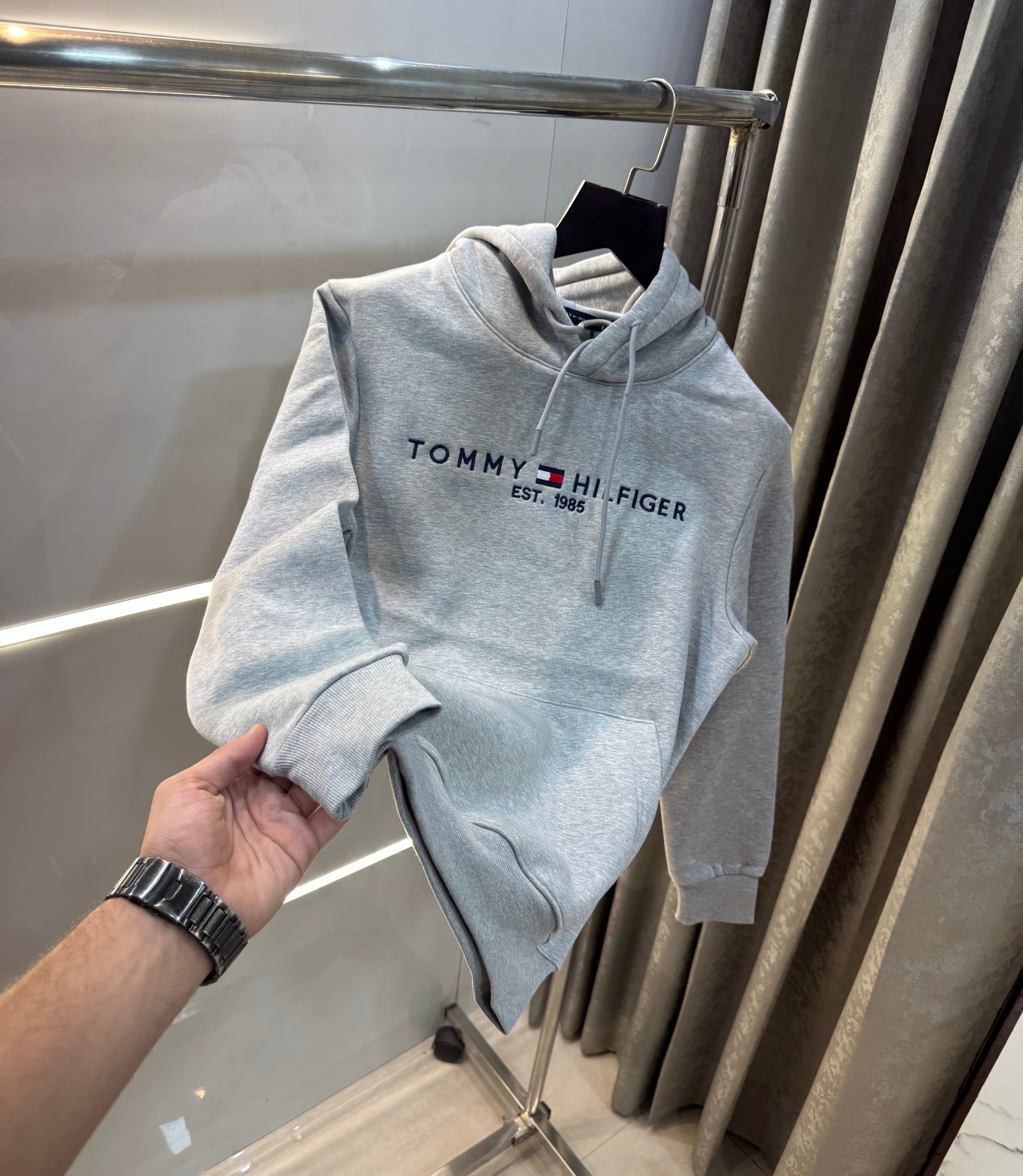 Tomm y Hilfiger Grey Embroidery Logo Imported Hoodie Main image
