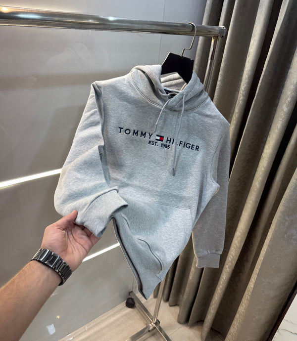 Tomm y Hilfiger Grey Embroidery Logo Imported Hoodie