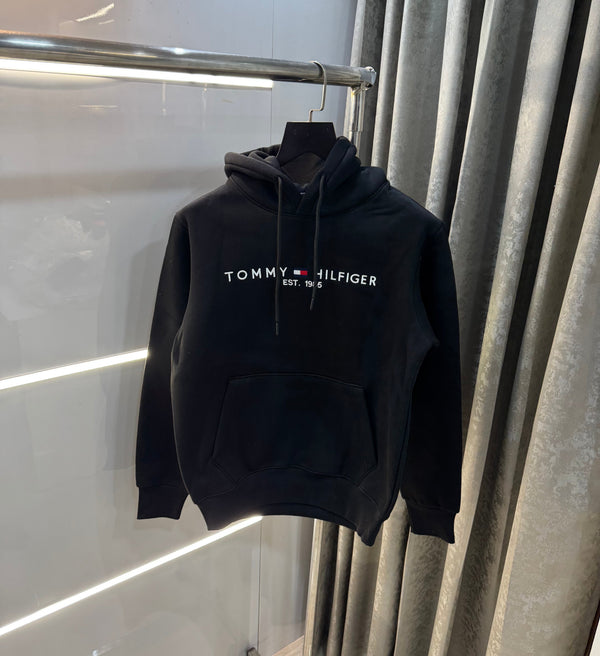 Tomm y Hilfiger Black Embroidery Logo Imported Hoodie