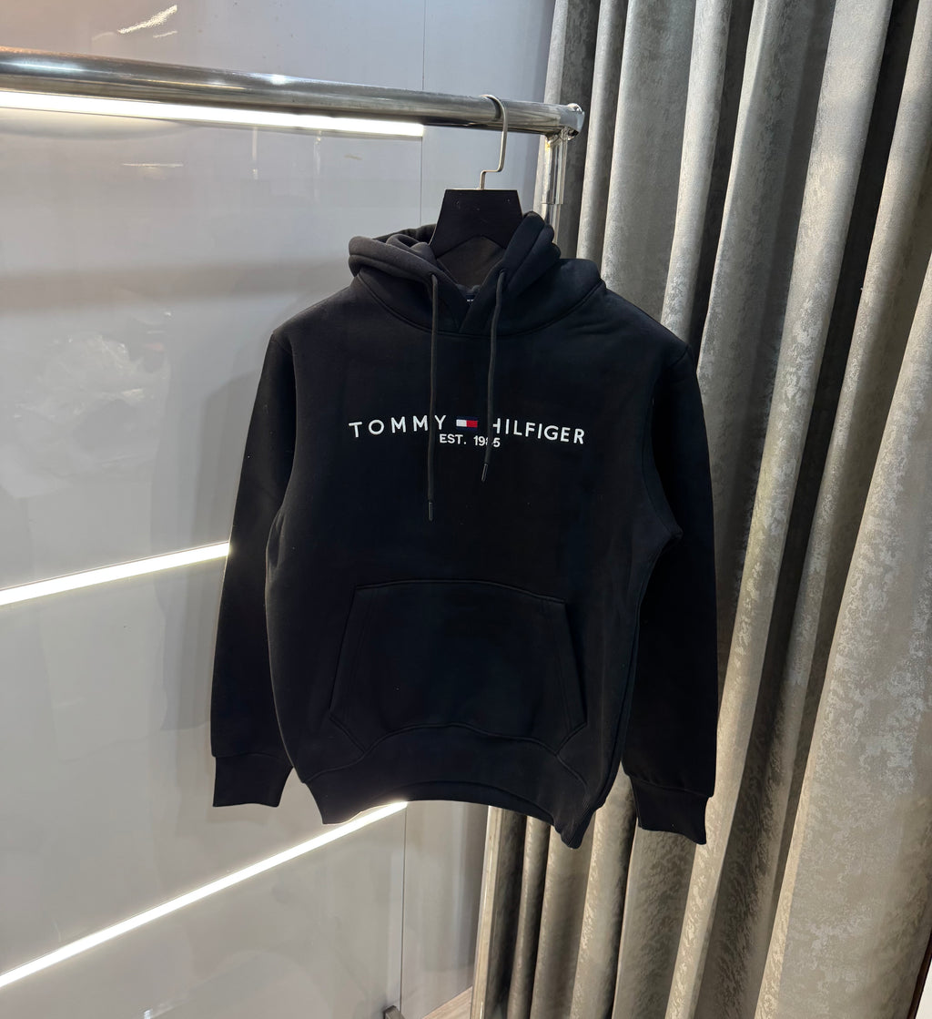 Tomm y Hilfiger Black Embroidery Logo Imported Hoodie