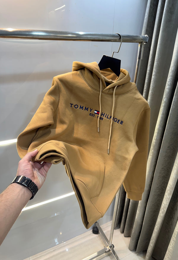 Tomm y Hilfiger Brown Embroidery Logo Imported Hoodie