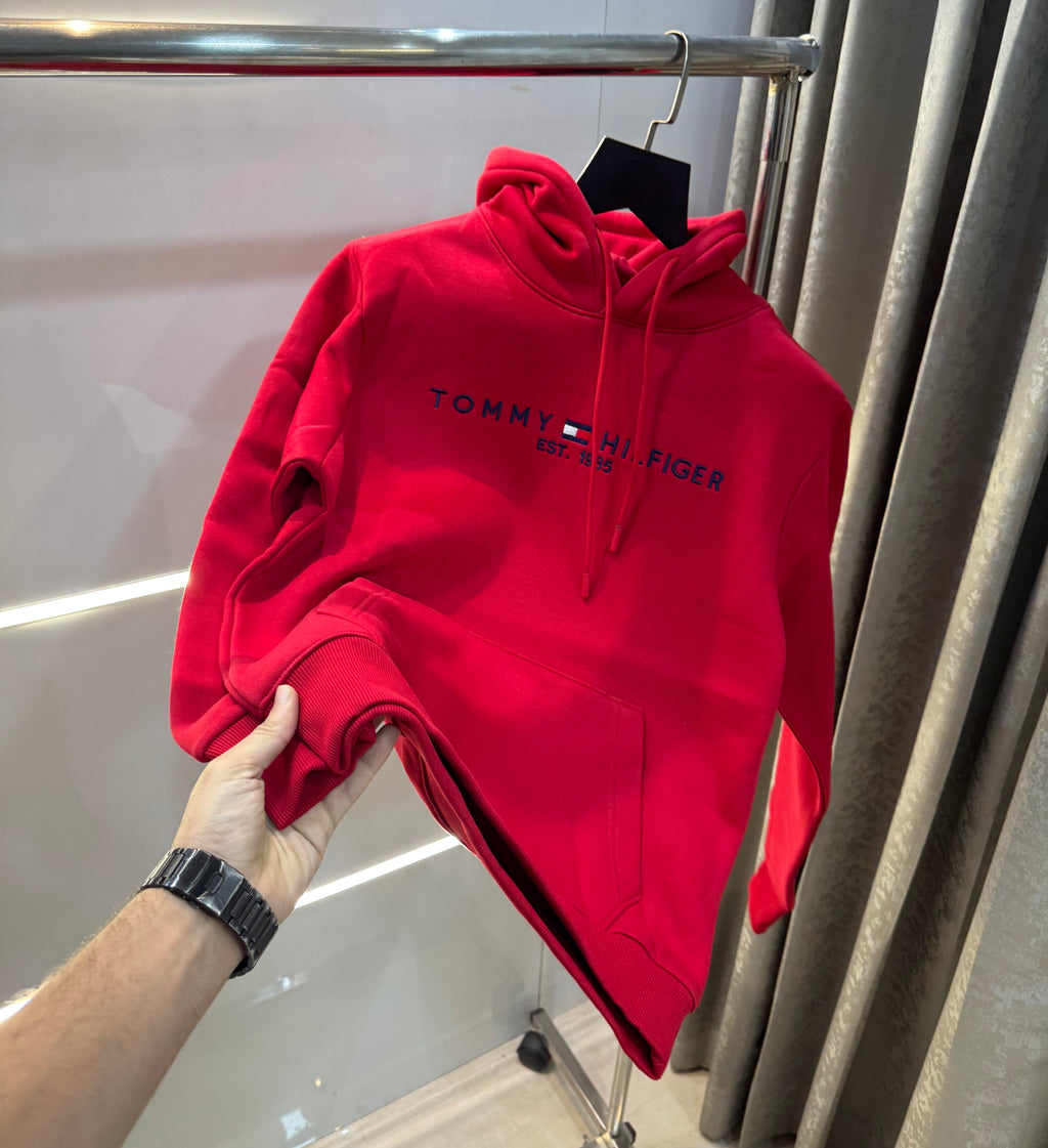 Tomm y Hilfiger Red Embroidery Logo Imported Hoodie
