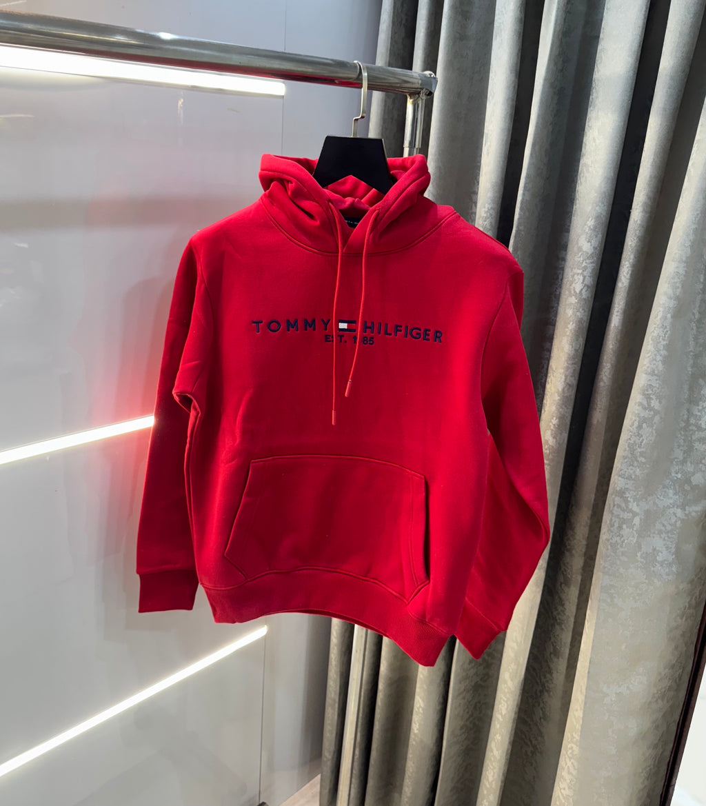 Tomm y Hilfiger Red Embroidery Logo Imported Hoodie