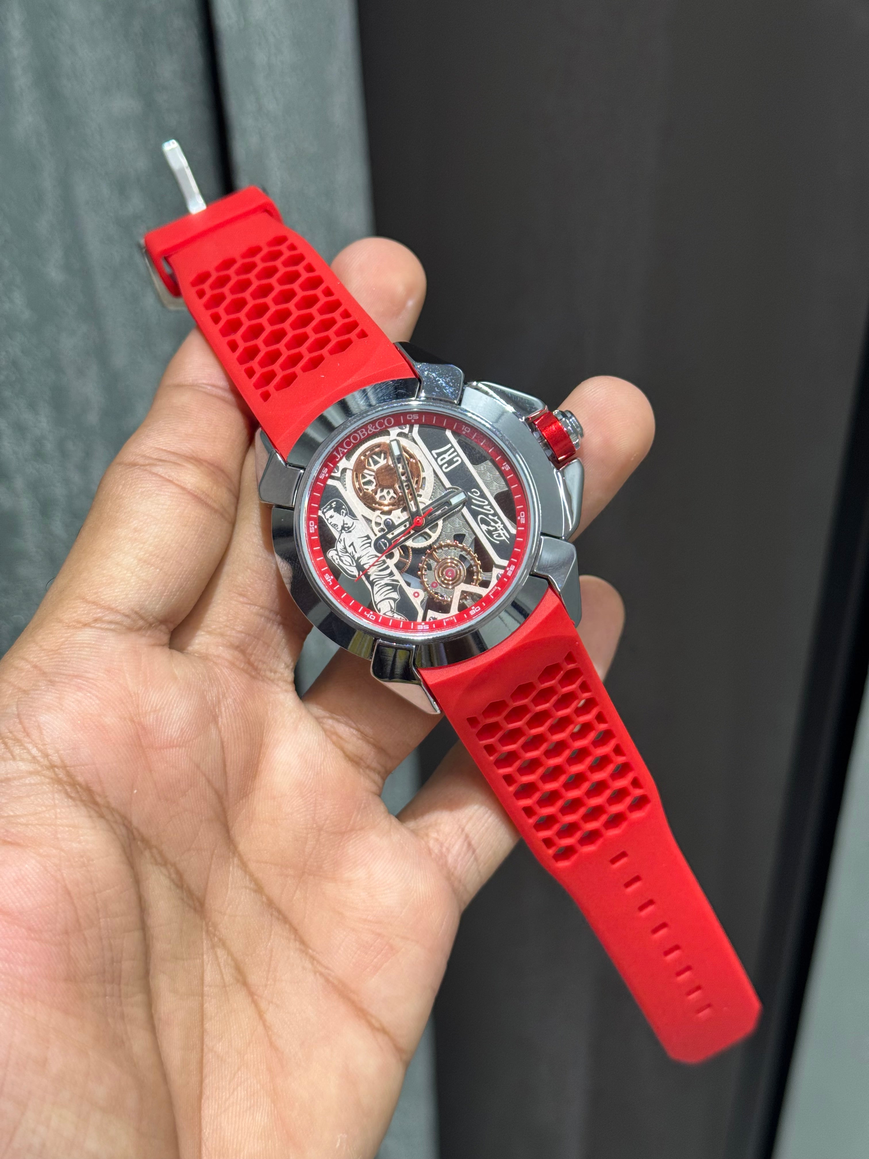 Jacob & Co. Silver Red CR7 Ronaldo Premium Quartz Watch