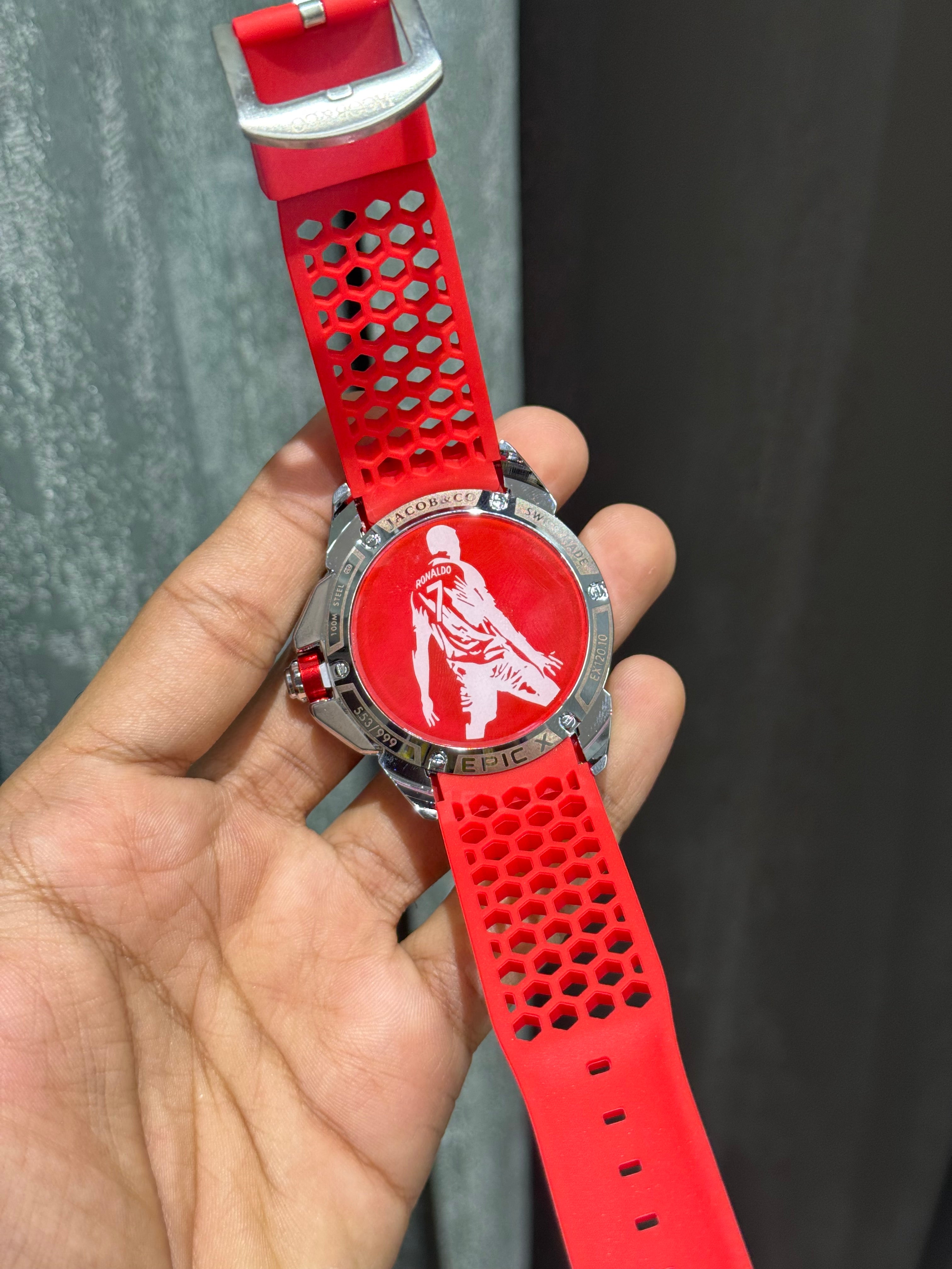 Jacob & Co. Silver Red CR7 Ronaldo Premium Quartz Watch