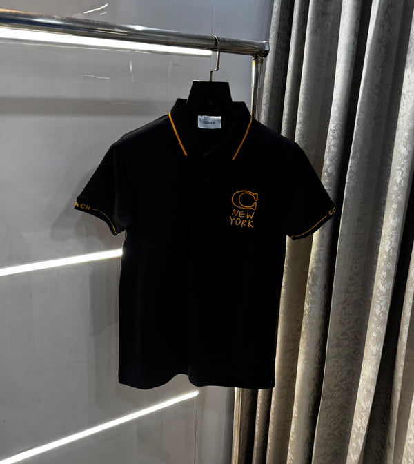 Coac h Black Embroidery Premium Polo T-Shirt